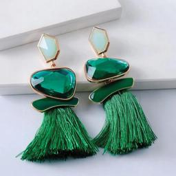 Emerald Geometric Tassel Earring