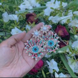 Rhinestone Evil Eye Pearl decor heart design rainbow earring