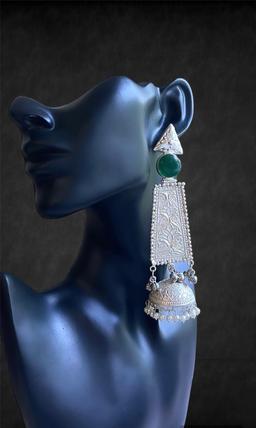 Oxidized silver replica earring green 